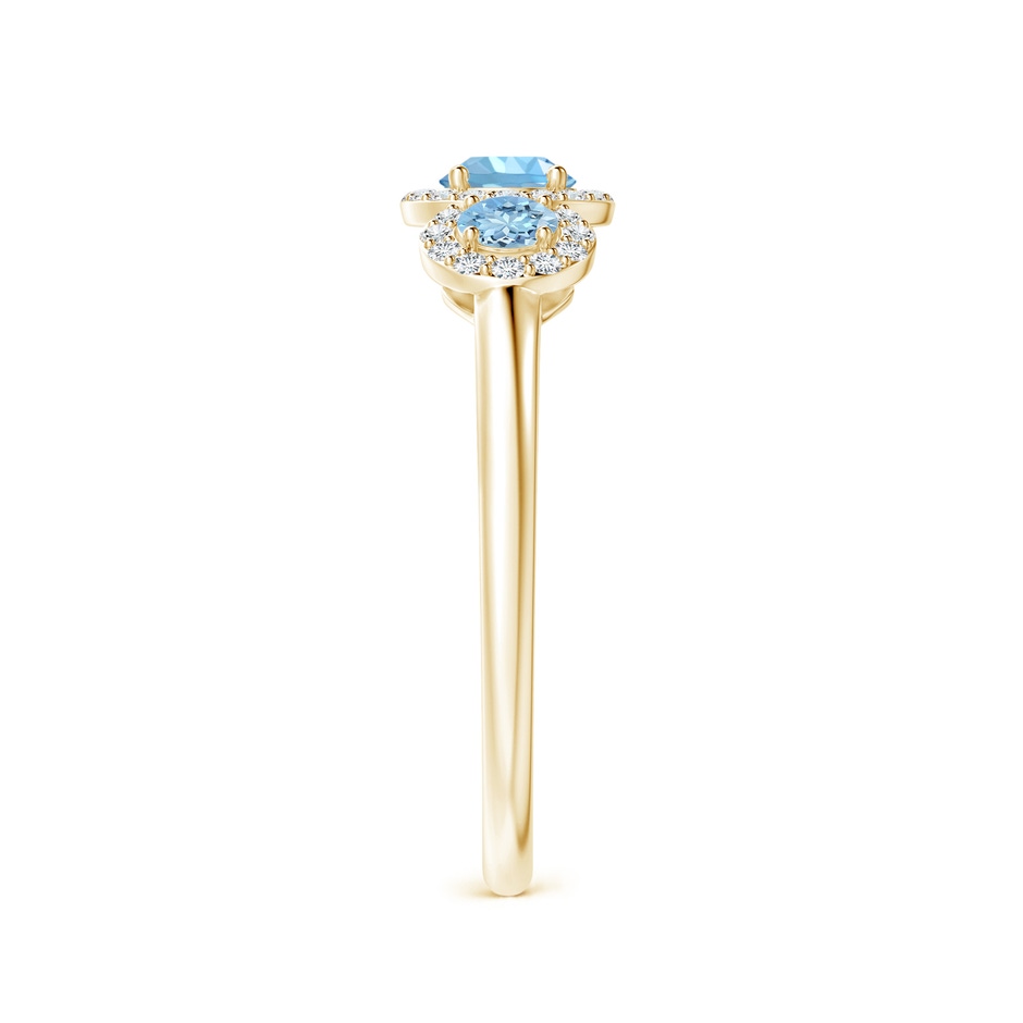 4mm AAAA Round Aquamarine Three Stone Halo Ring with Diamonds in Yellow Gold side-2