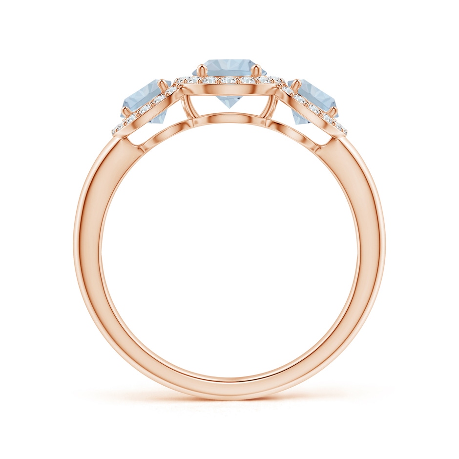5mm A Round Aquamarine Three Stone Halo Ring with Diamonds in Rose Gold side-1