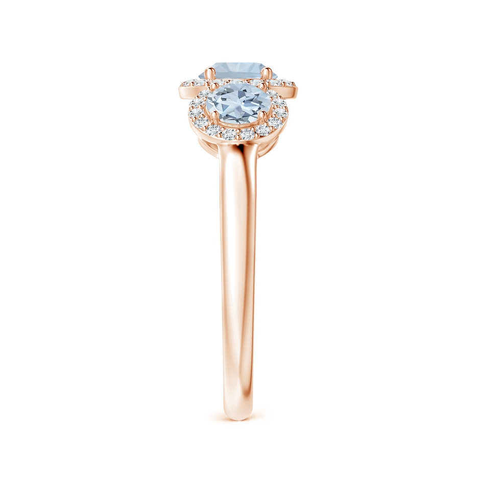 5mm A Round Aquamarine Three Stone Halo Ring with Diamonds in Rose Gold side-2