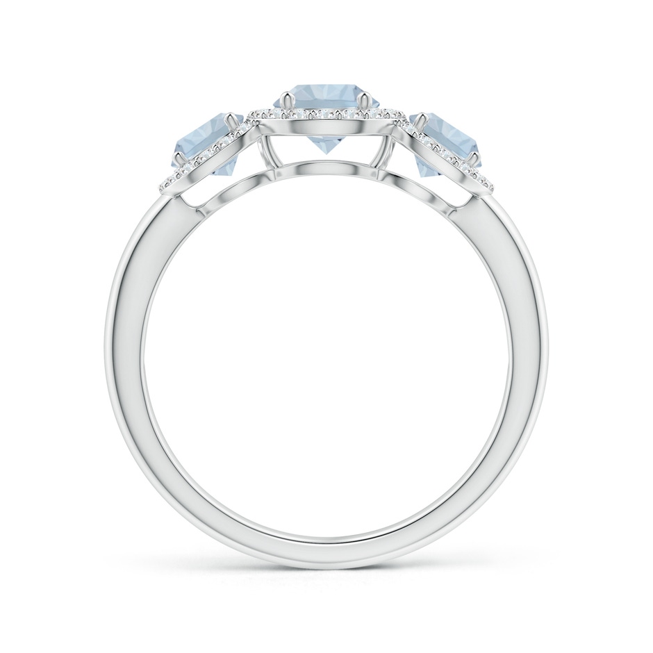 5mm A Round Aquamarine Three Stone Halo Ring with Diamonds in White Gold side-1