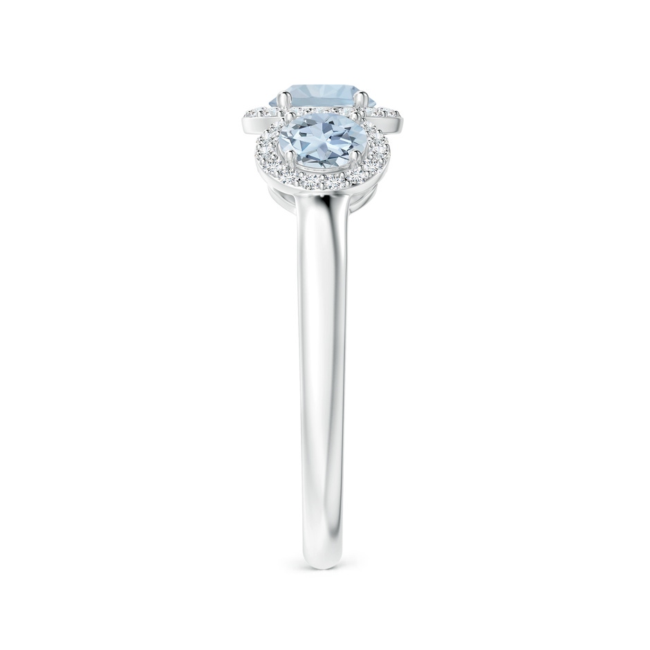 5mm A Round Aquamarine Three Stone Halo Ring with Diamonds in White Gold side-2