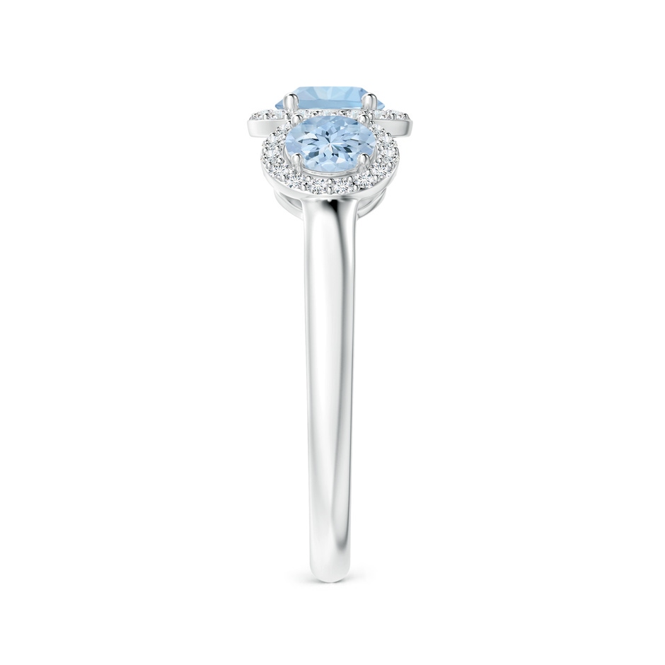 5mm AA Round Aquamarine Three Stone Halo Ring with Diamonds in White Gold side-2