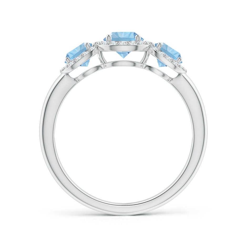 5mm AAA Round Aquamarine Three Stone Halo Ring with Diamonds in White Gold side-1