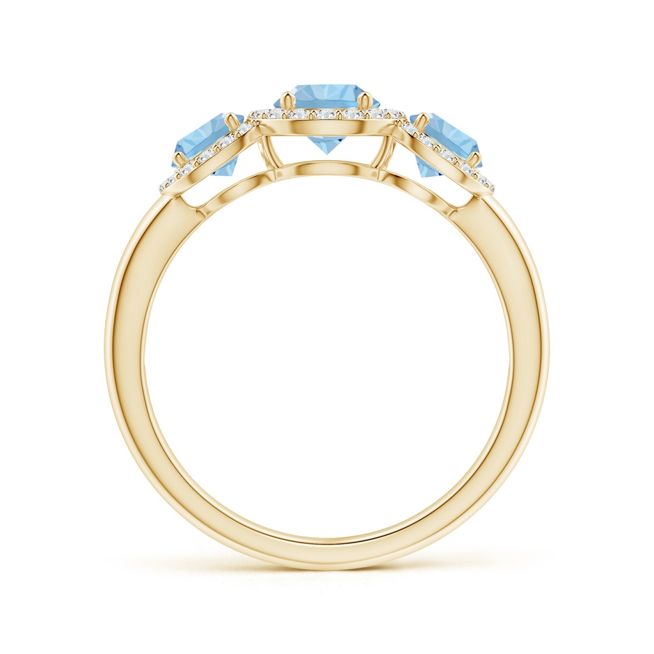 5mm AAA Round Aquamarine Three Stone Halo Ring with Diamonds in Yellow Gold side-1