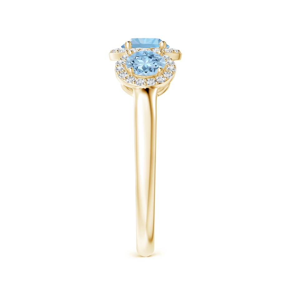 5mm AAA Round Aquamarine Three Stone Halo Ring with Diamonds in Yellow Gold side-2