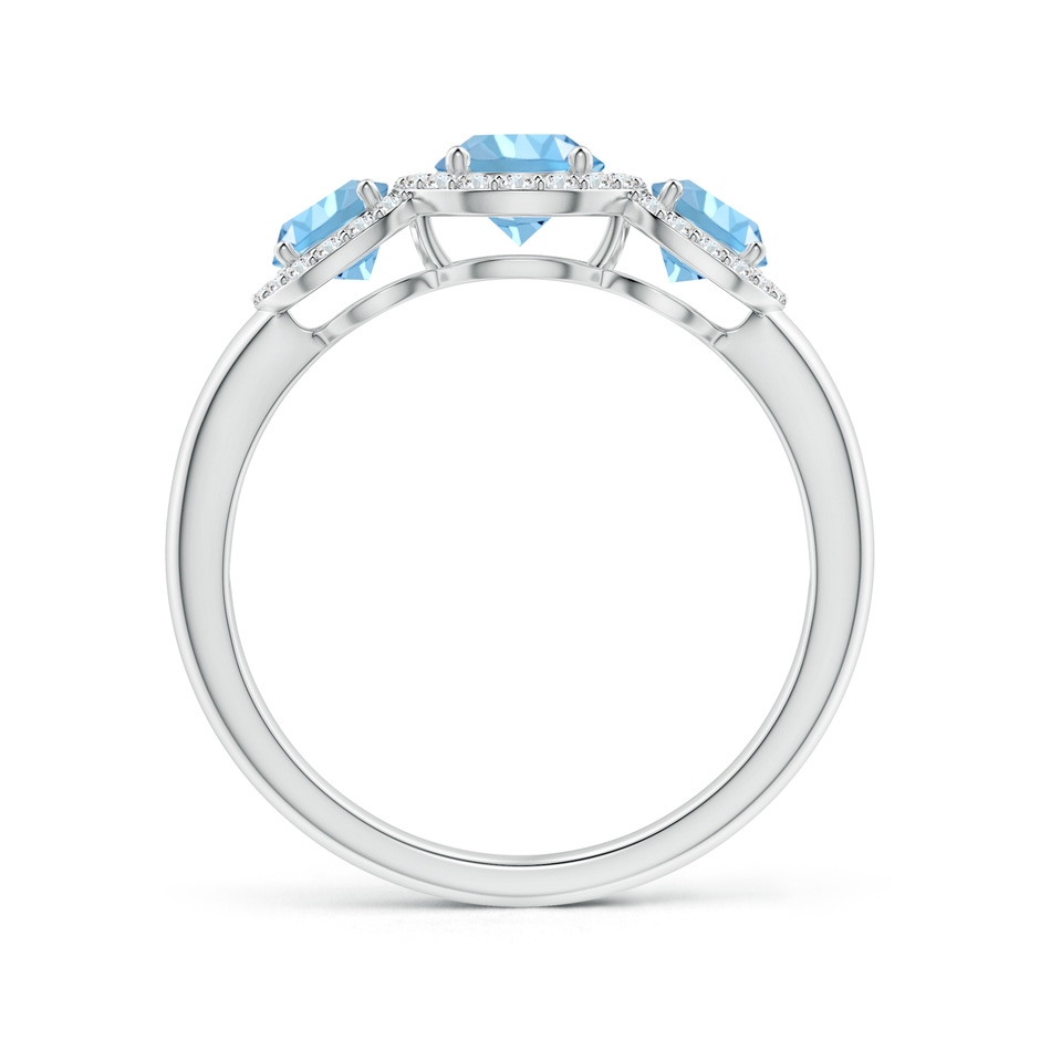 5mm AAAA Round Aquamarine Three Stone Halo Ring with Diamonds in P950 Platinum side-1