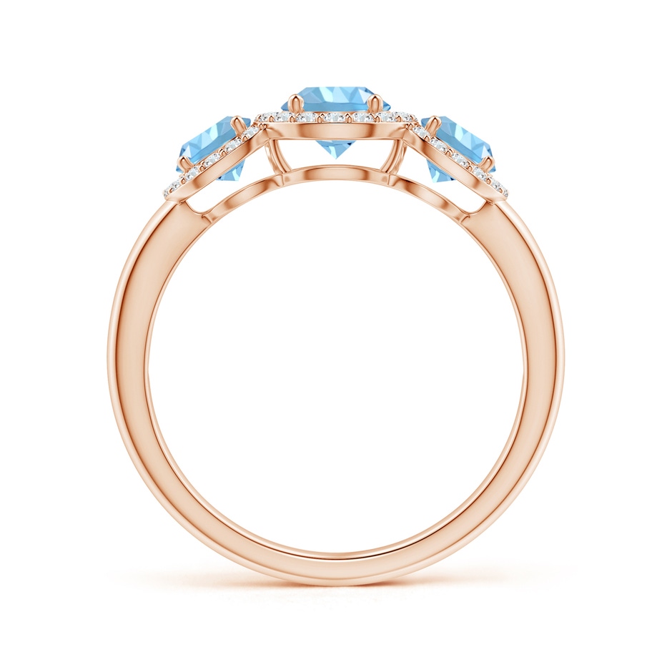 5mm AAAA Round Aquamarine Three Stone Halo Ring with Diamonds in Rose Gold side-1