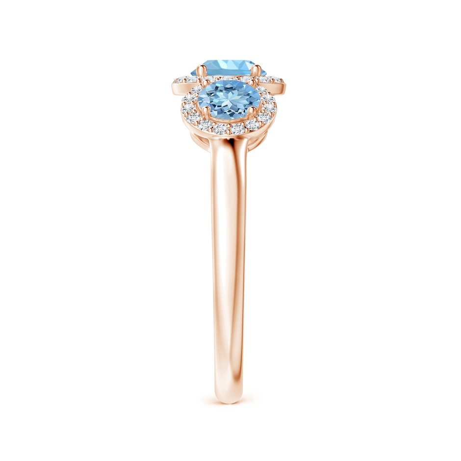 5mm AAAA Round Aquamarine Three Stone Halo Ring with Diamonds in Rose Gold side-2