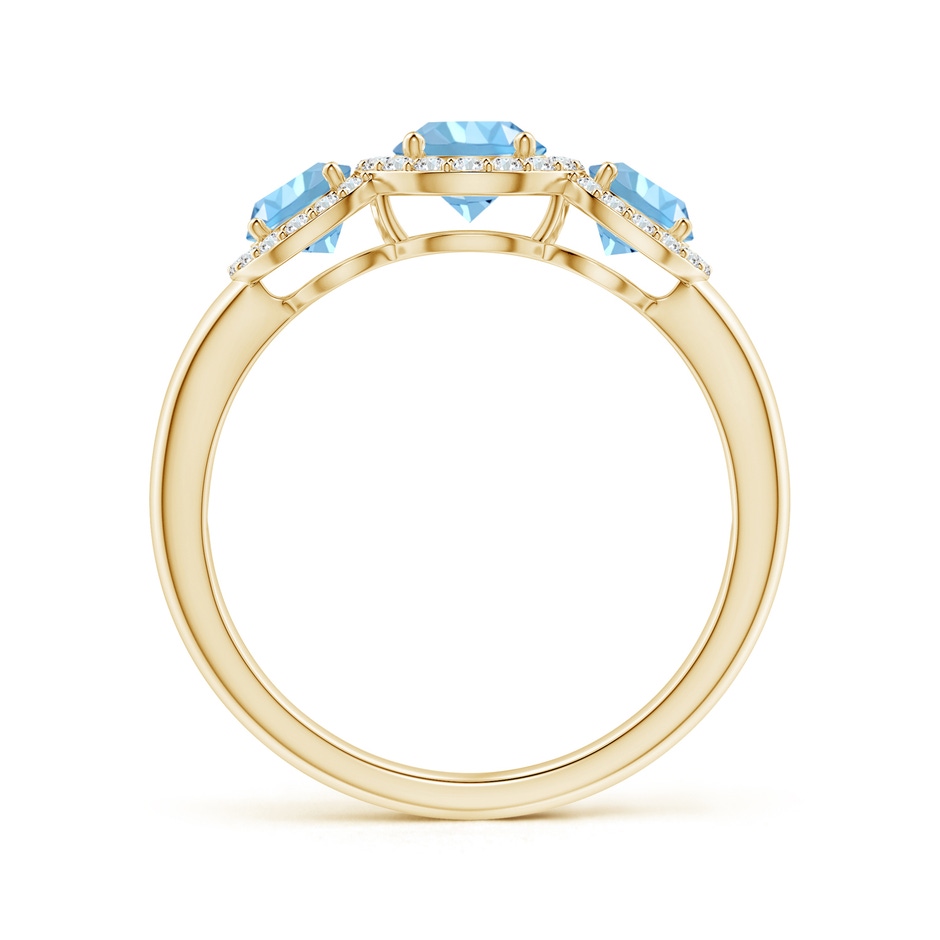5mm AAAA Round Aquamarine Three Stone Halo Ring with Diamonds in Yellow Gold side-1