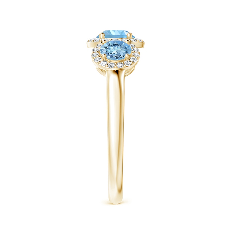 5mm AAAA Round Aquamarine Three Stone Halo Ring with Diamonds in Yellow Gold side-2