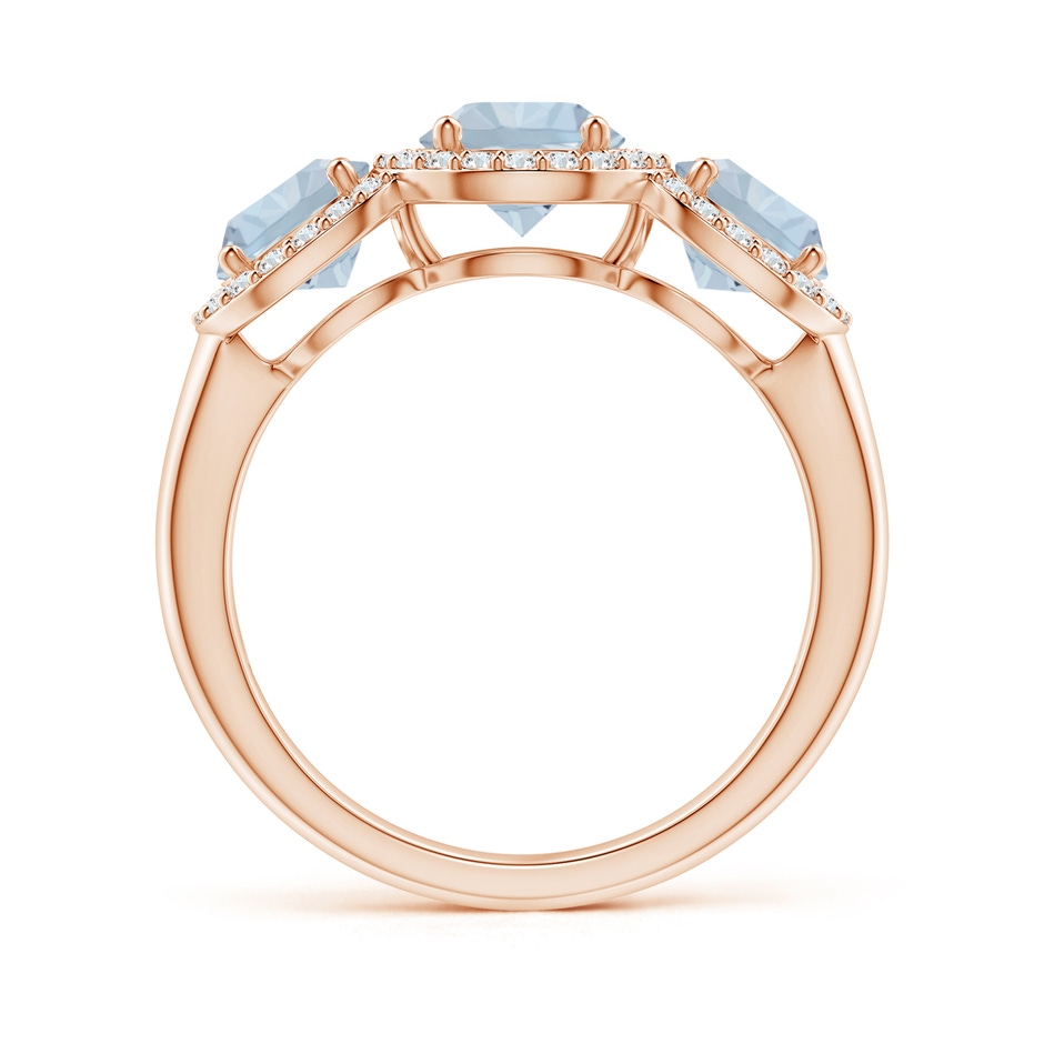 6mm A Round Aquamarine Three Stone Halo Ring with Diamonds in Rose Gold side-1