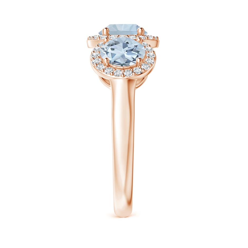 6mm A Round Aquamarine Three Stone Halo Ring with Diamonds in Rose Gold side-2