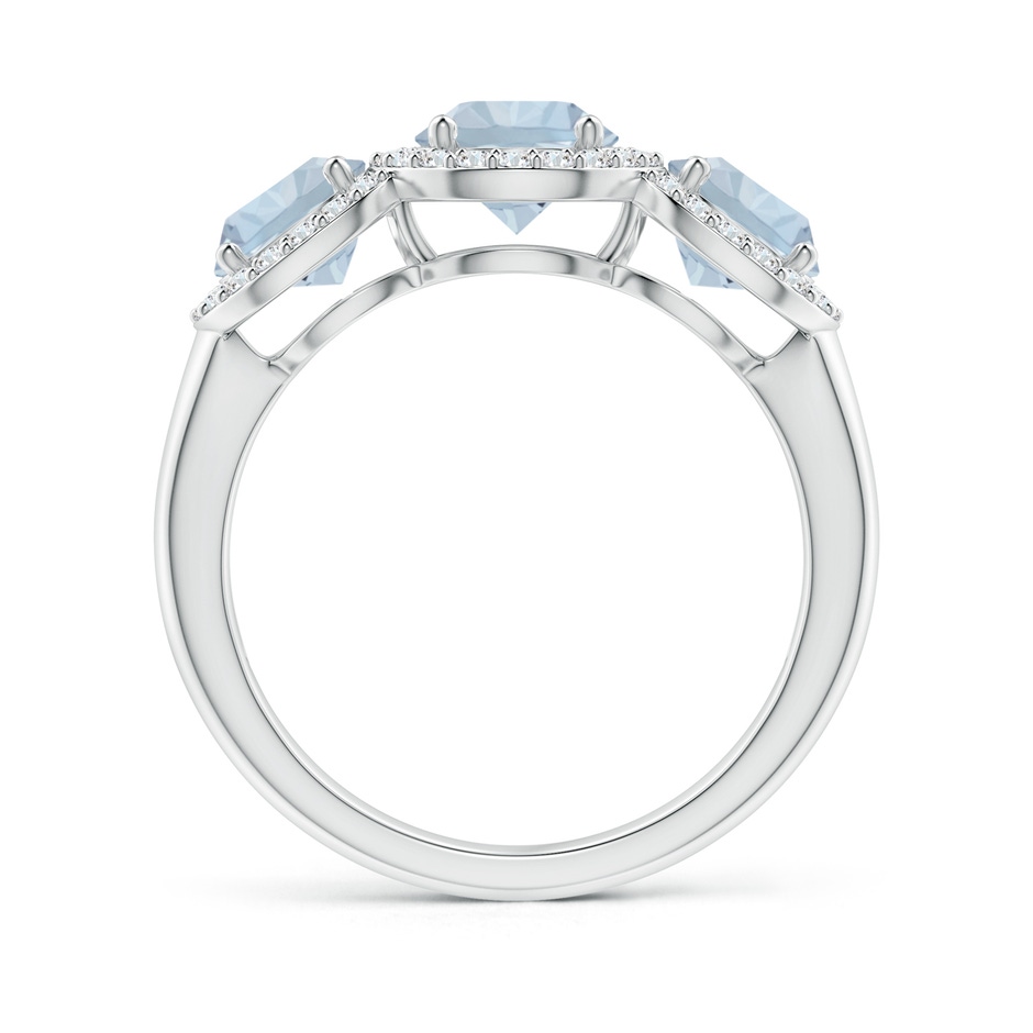 6mm A Round Aquamarine Three Stone Halo Ring with Diamonds in White Gold side-1