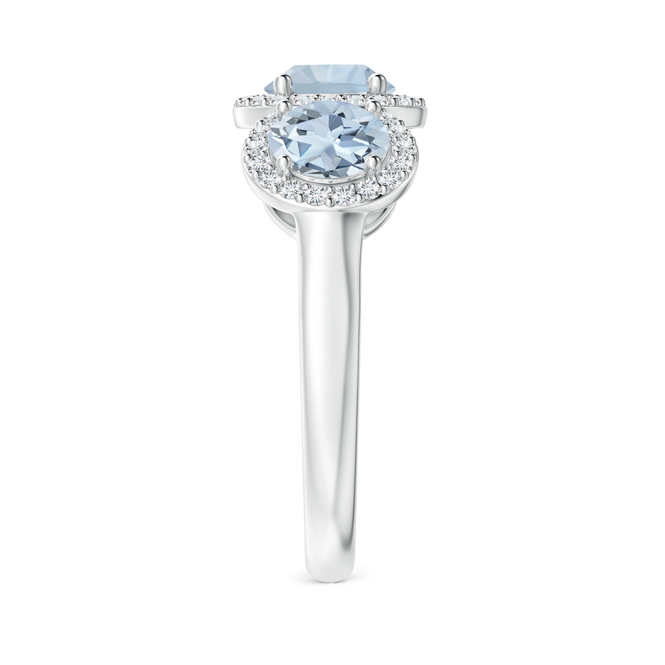 6mm A Round Aquamarine Three Stone Halo Ring with Diamonds in White Gold side-2