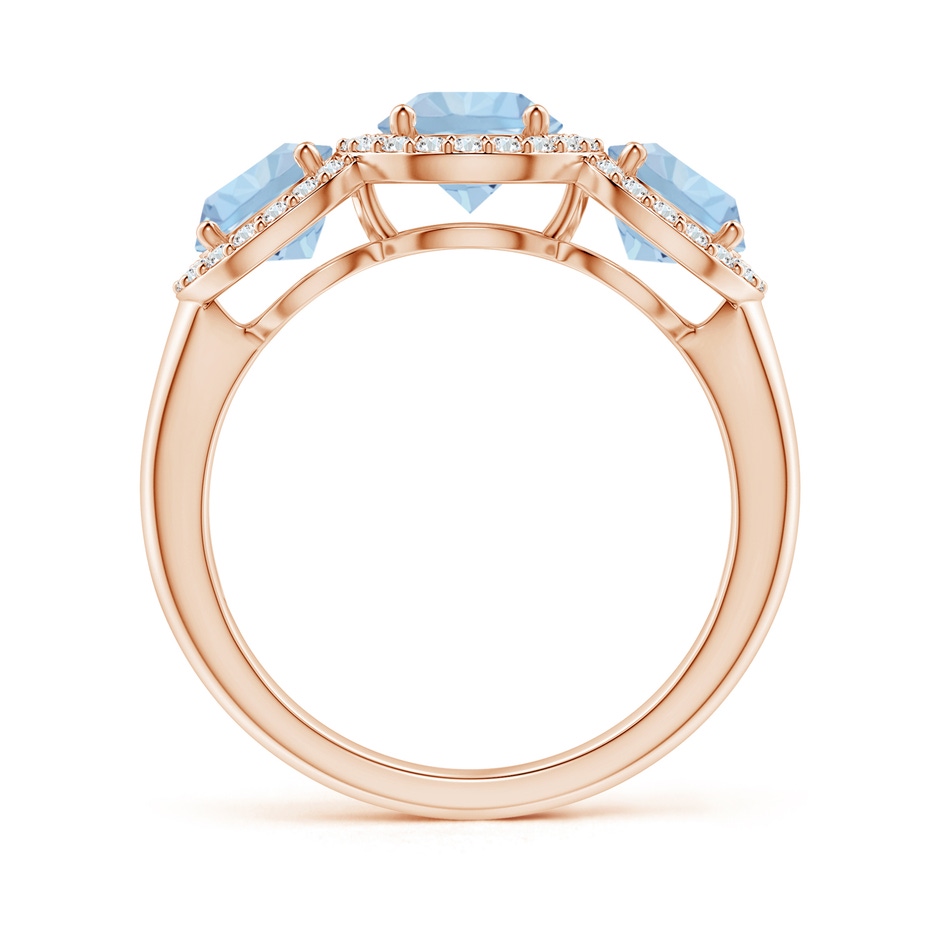 6mm AA Round Aquamarine Three Stone Halo Ring with Diamonds in Rose Gold side-1