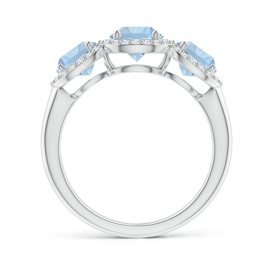 6mm AA Round Aquamarine Three Stone Halo Ring with Diamonds in White Gold side-1
