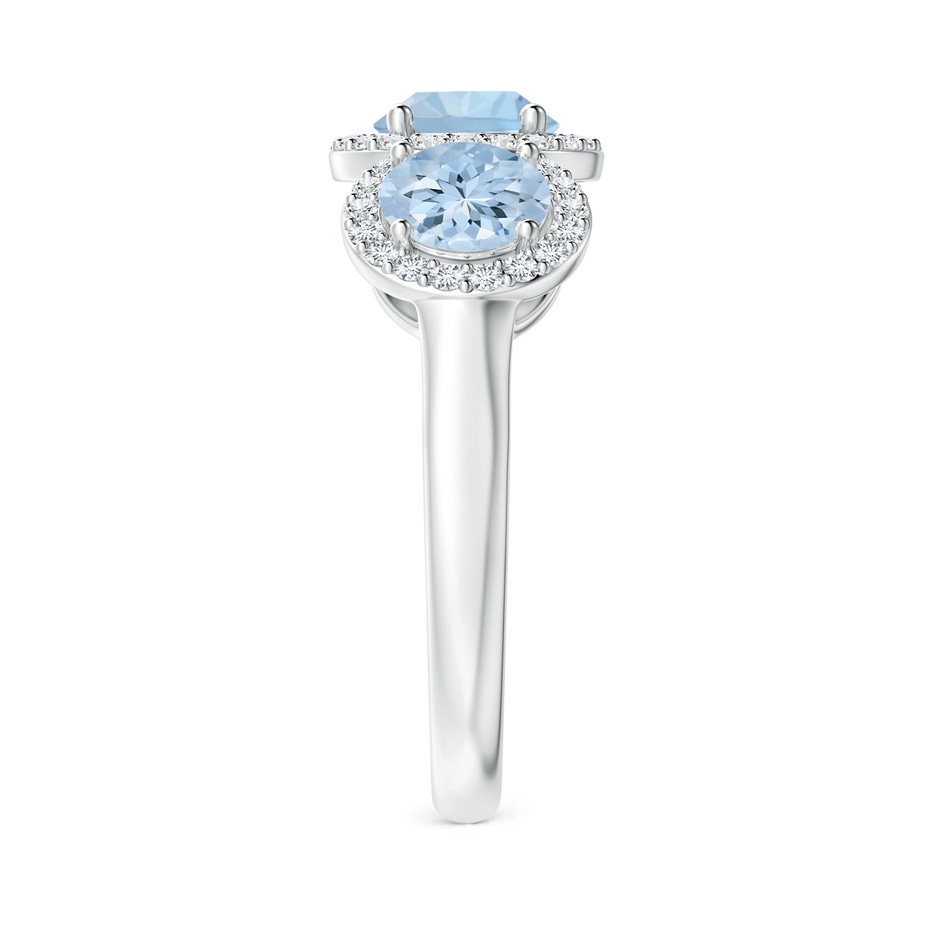 6mm AA Round Aquamarine Three Stone Halo Ring with Diamonds in White Gold side-2