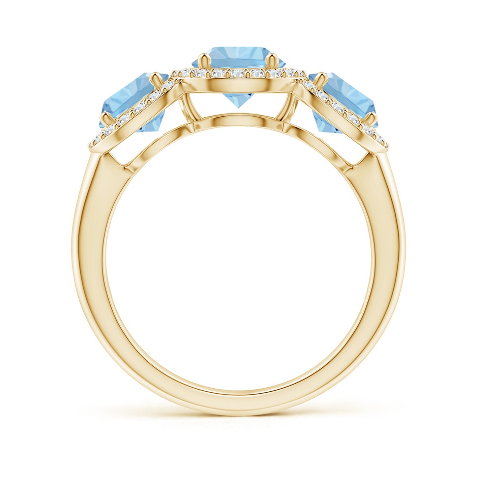 6mm AAA Round Aquamarine Three Stone Halo Ring with Diamonds in 10K Yellow Gold side-1