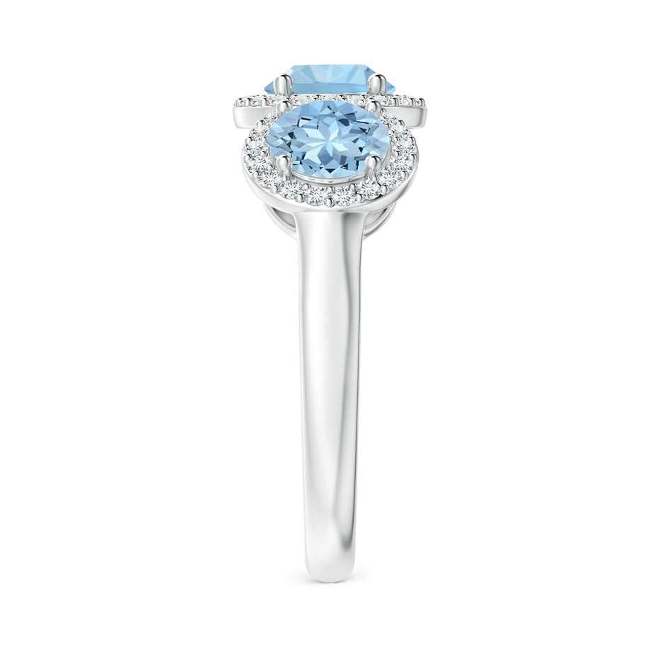 6mm AAA Round Aquamarine Three Stone Halo Ring with Diamonds in White Gold side-2