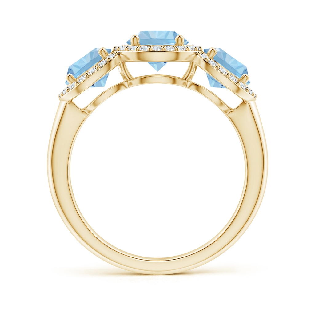 6mm AAA Round Aquamarine Three Stone Halo Ring with Diamonds in Yellow Gold Side-1