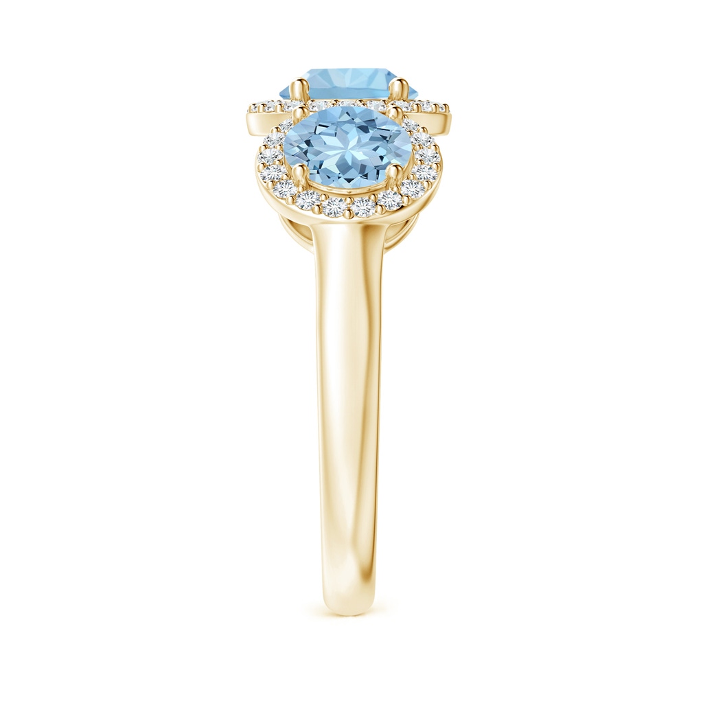 6mm AAA Round Aquamarine Three Stone Halo Ring with Diamonds in Yellow Gold Side-2