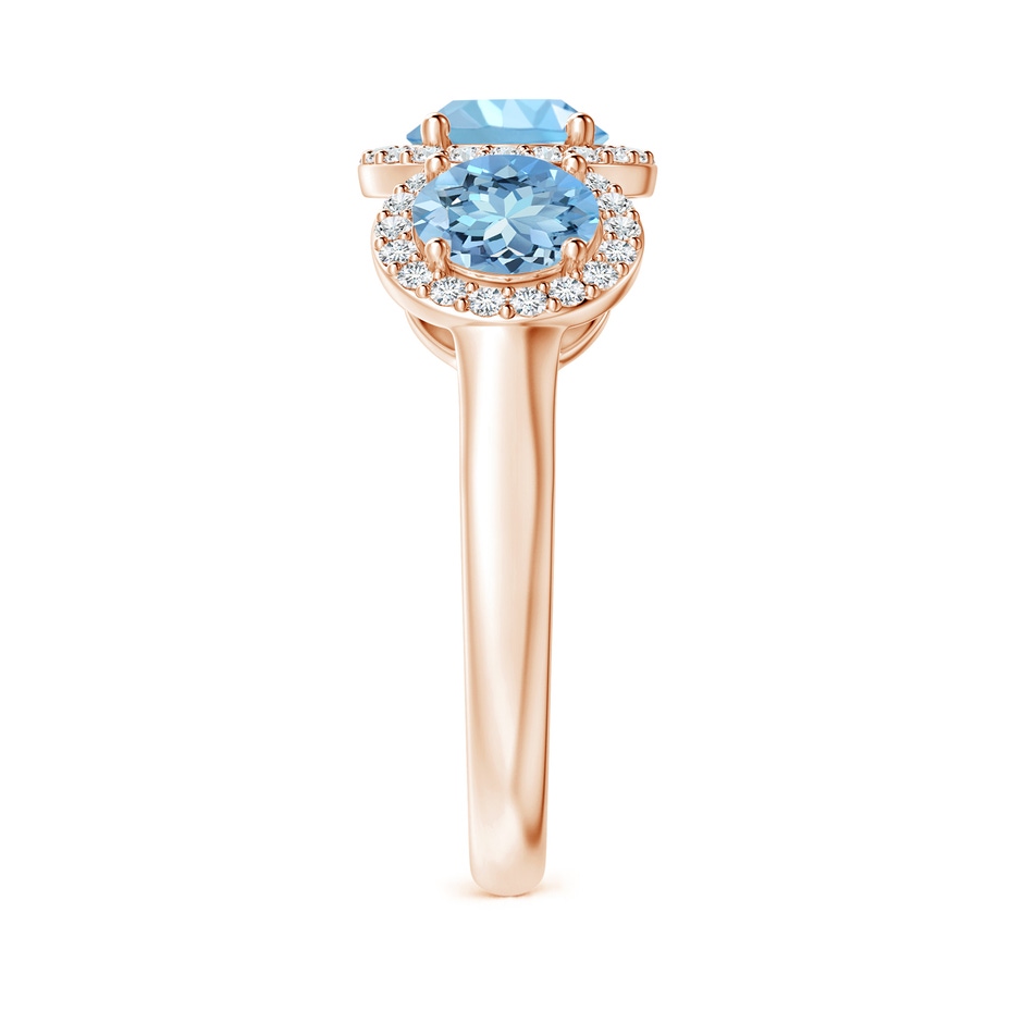 6mm AAAA Round Aquamarine Three Stone Halo Ring with Diamonds in Rose Gold side-2
