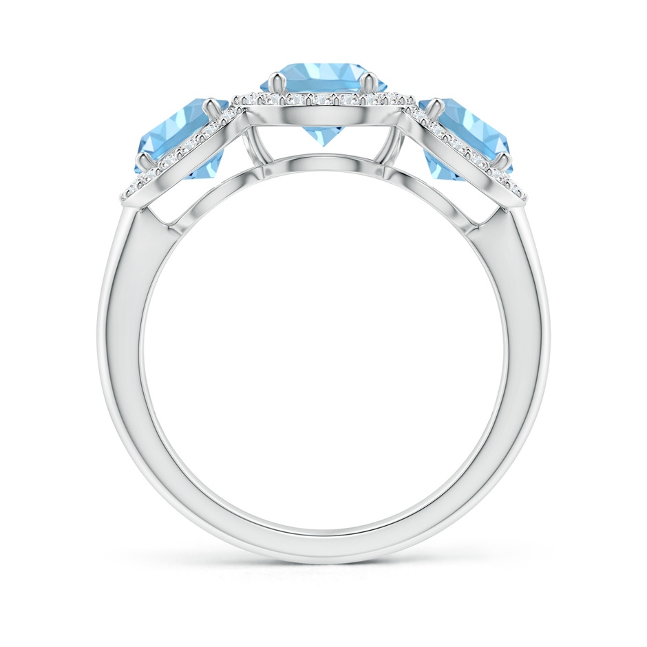 6mm AAAA Round Aquamarine Three Stone Halo Ring with Diamonds in White Gold side-1