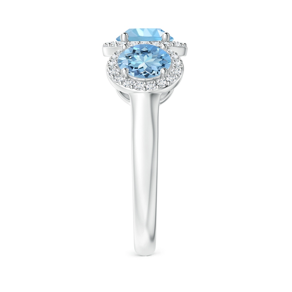 6mm AAAA Round Aquamarine Three Stone Halo Ring with Diamonds in White Gold side-2