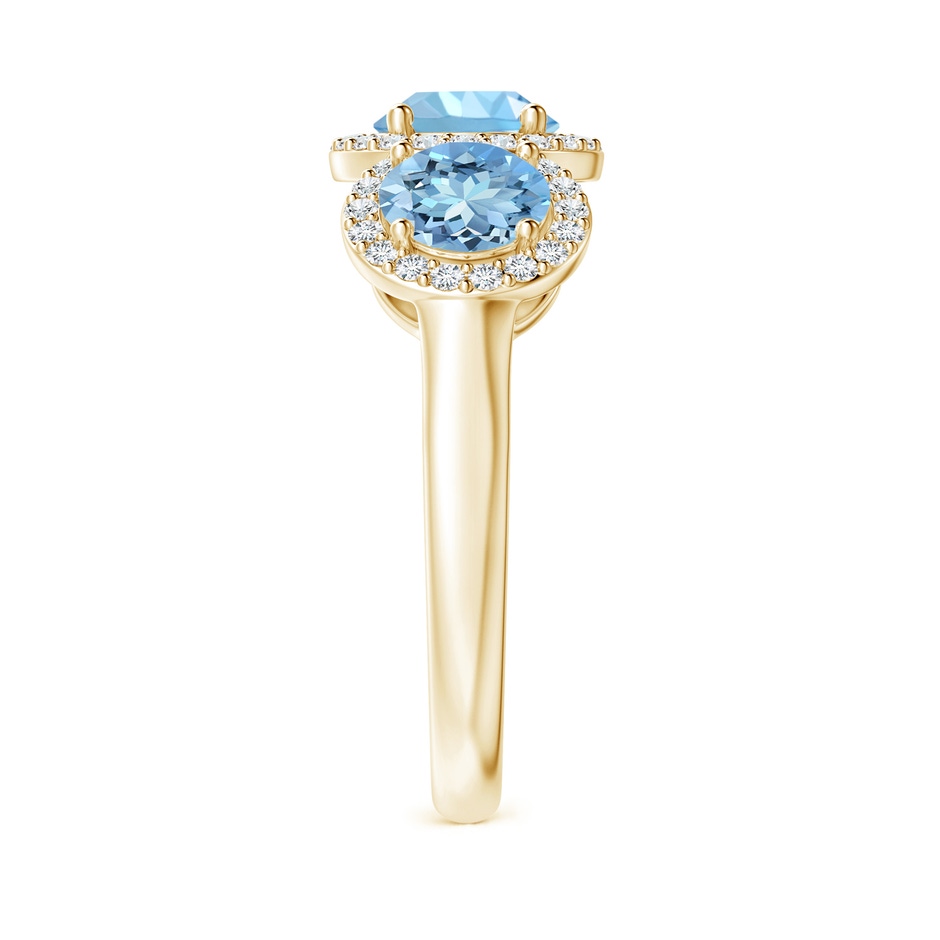 6mm AAAA Round Aquamarine Three Stone Halo Ring with Diamonds in Yellow Gold side-2
