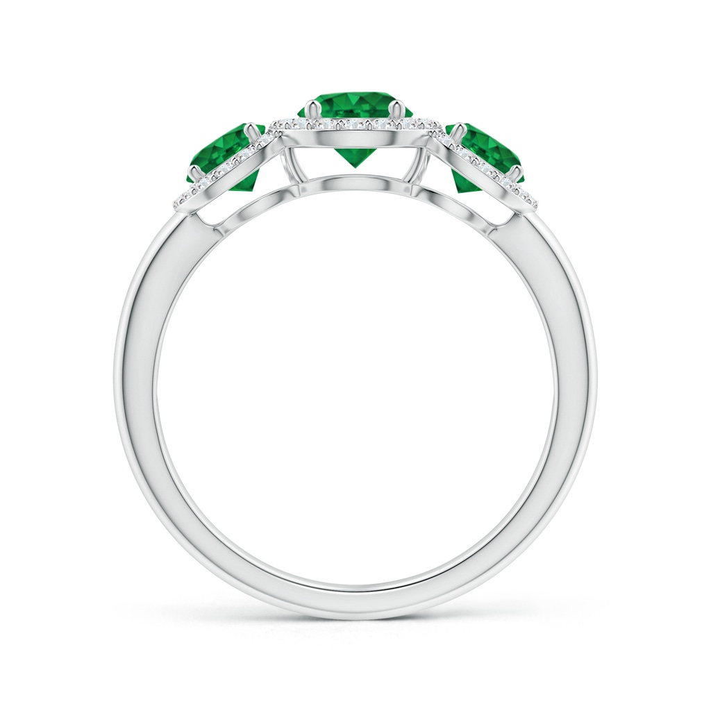 5mm AAA Round Emerald Three Stone Halo Ring with Diamonds in White Gold Side-1