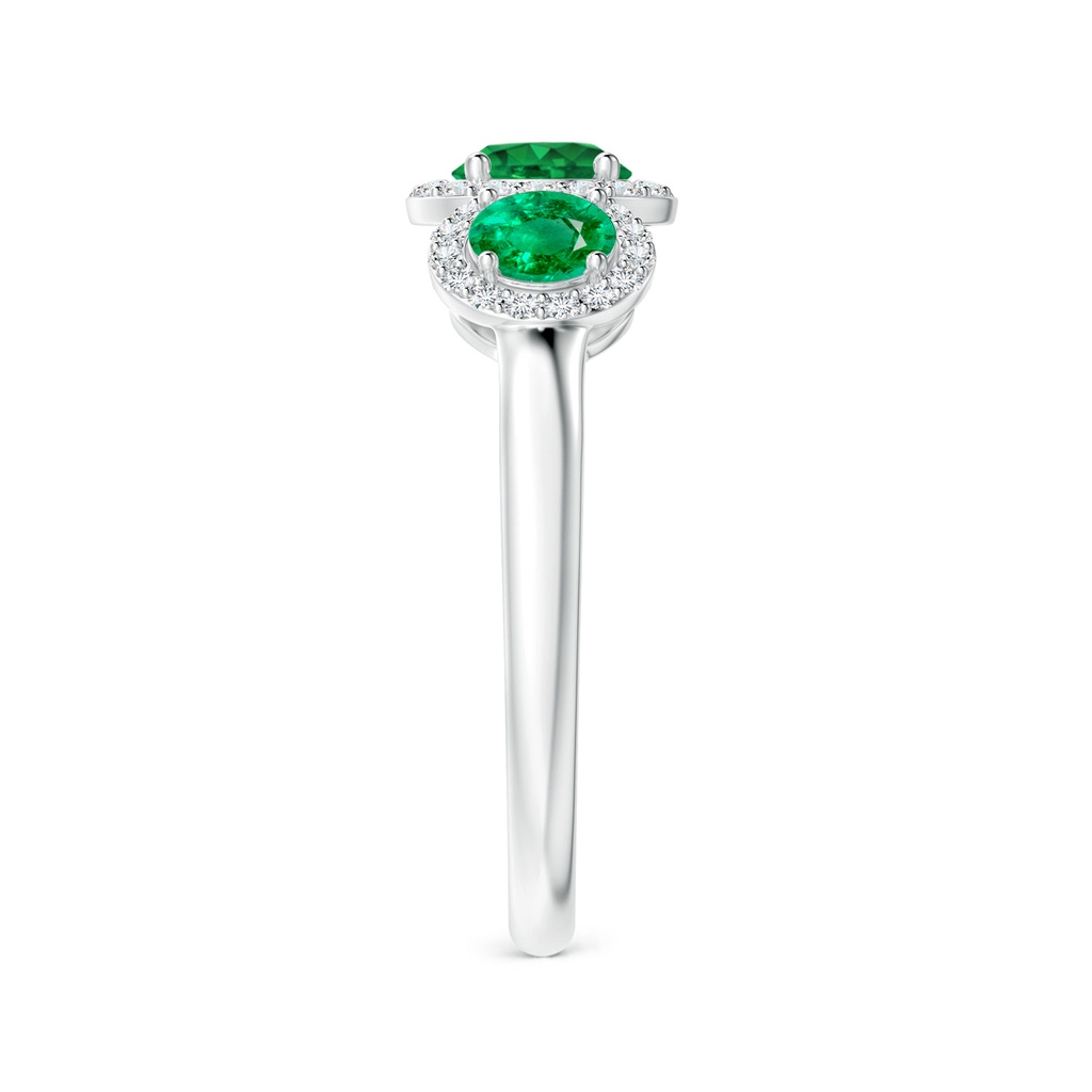 5mm AAA Round Emerald Three Stone Halo Ring with Diamonds in White Gold Side-2