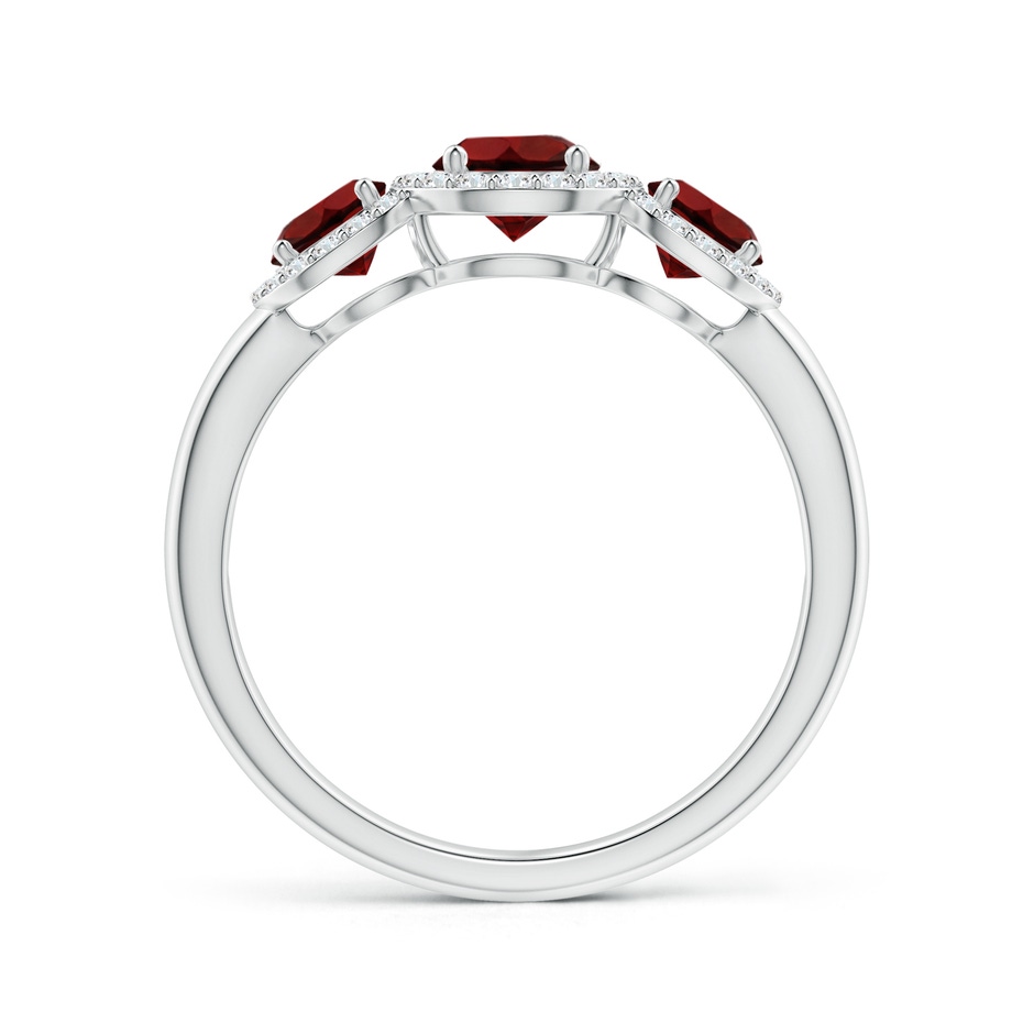 5mm AAA Round Garnet Three Stone Halo Ring with Diamonds in White Gold side-1