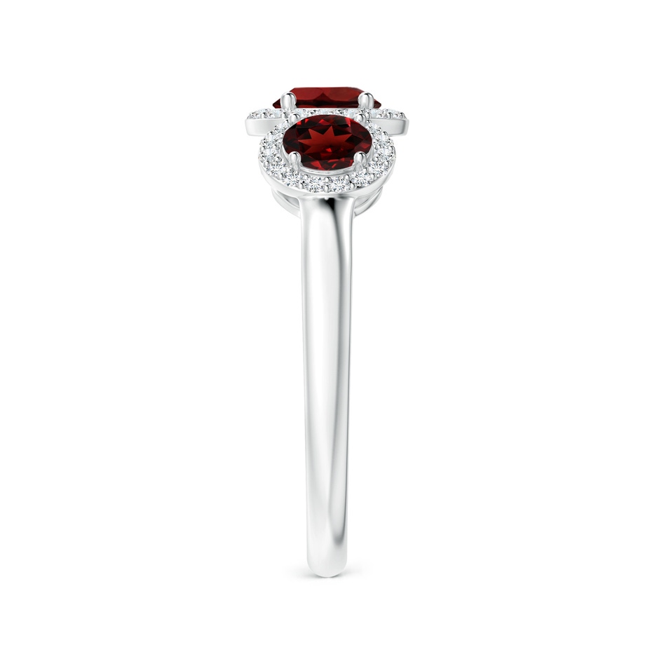 5mm AAA Round Garnet Three Stone Halo Ring with Diamonds in White Gold side-2