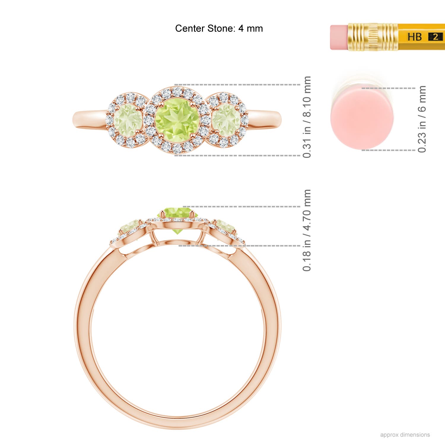 A - Peridot / 0.81 CT / 14 KT Rose Gold