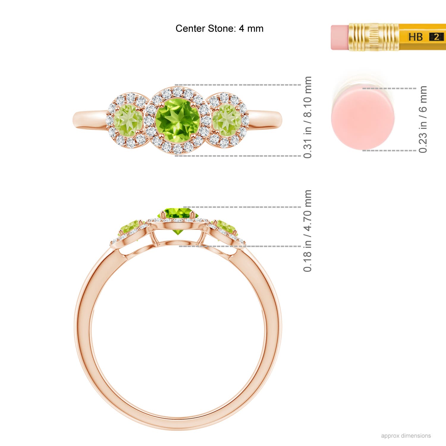 AAA - Peridot / 0.81 CT / 14 KT Rose Gold