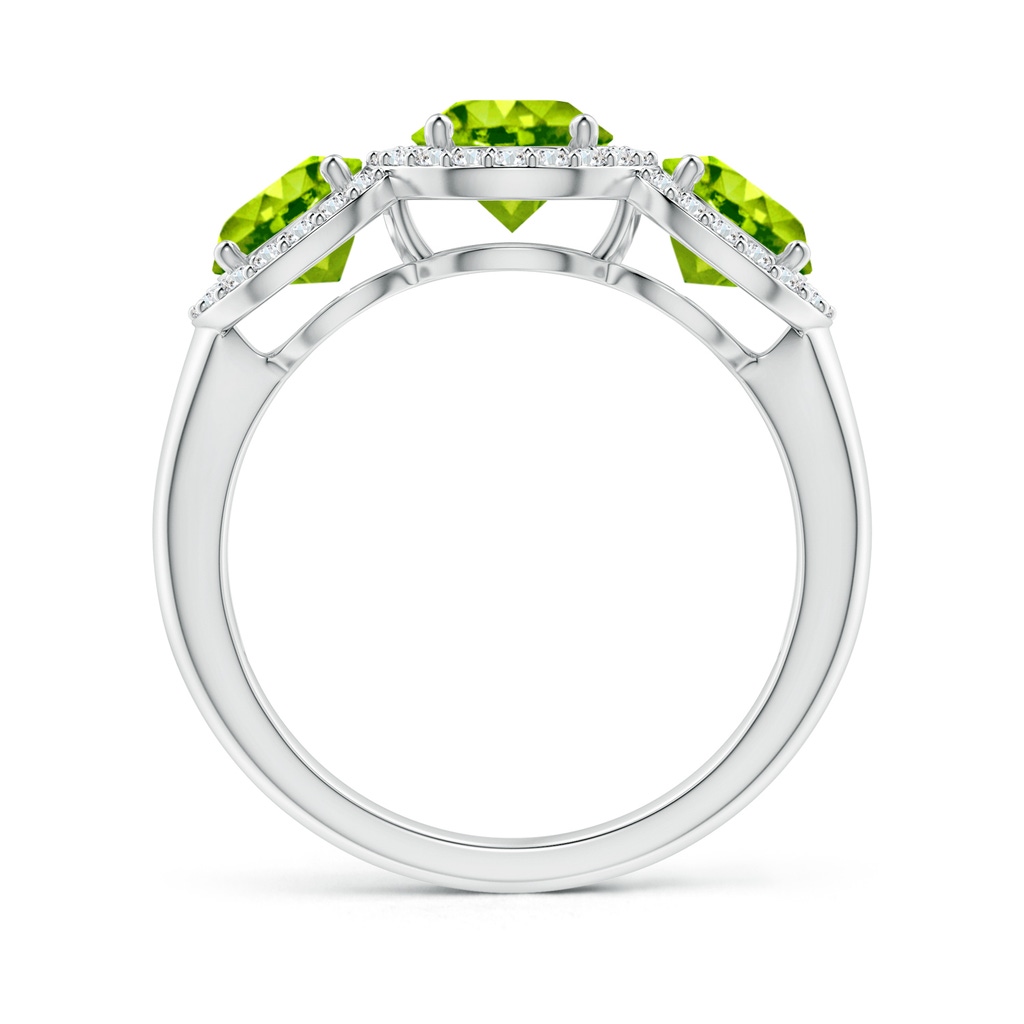 6mm AAA Round Peridot Three Stone Halo Ring with Diamonds in White Gold Side-1