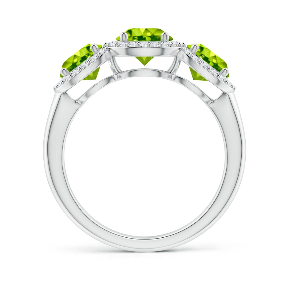 6mm AAA Round Peridot Three Stone Halo Ring with Diamonds in White Gold side-1