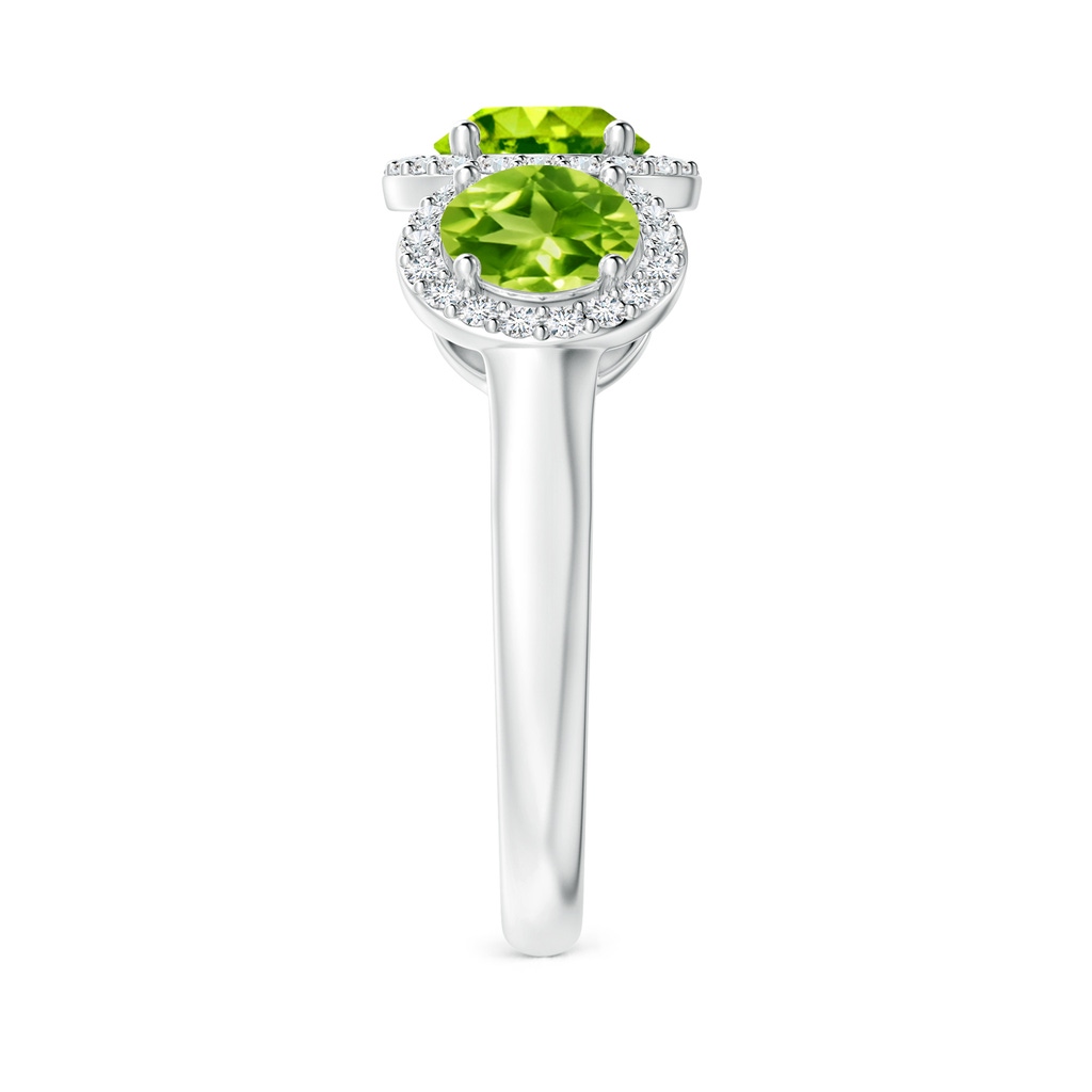 6mm AAA Round Peridot Three Stone Halo Ring with Diamonds in White Gold Side-2