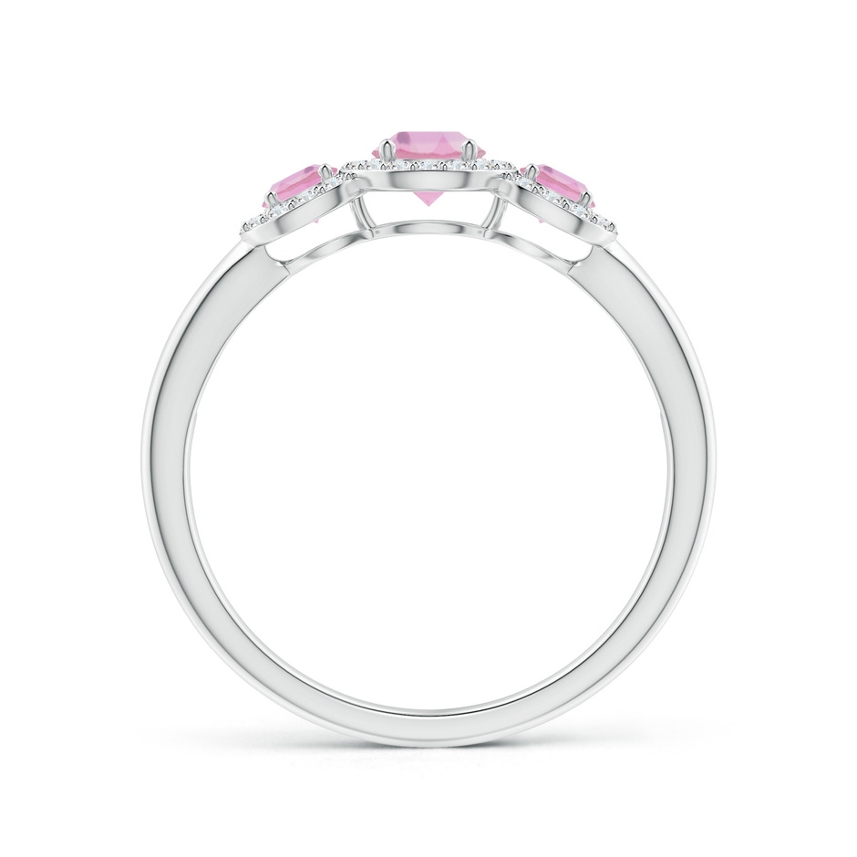 4mm A Round Pink Tourmaline Three Stone Halo Ring with Diamonds in P950 Platinum side-1