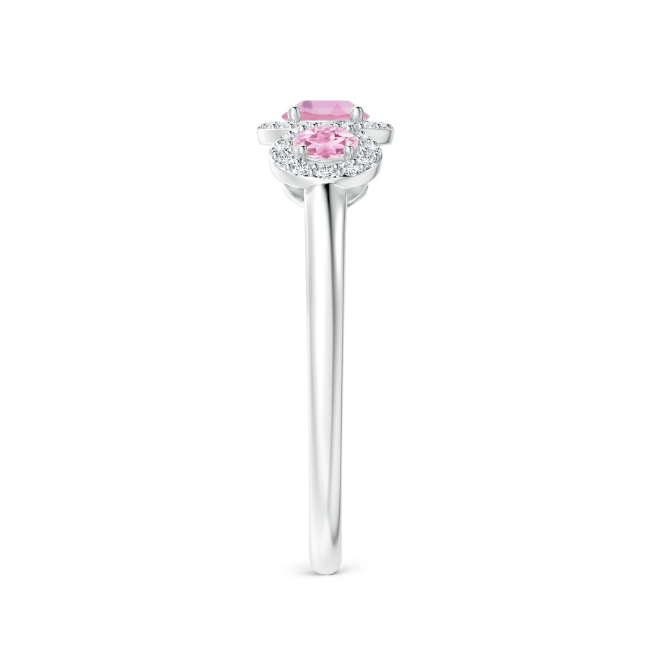 4mm A Round Pink Tourmaline Three Stone Halo Ring with Diamonds in P950 Platinum side-2