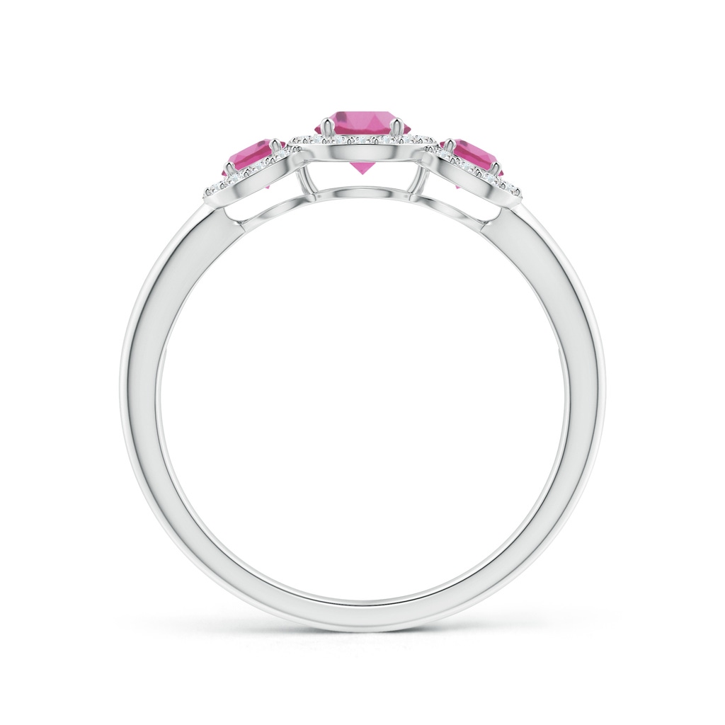 4mm AAA Round Pink Tourmaline Three Stone Halo Ring with Diamonds in White Gold - side_1