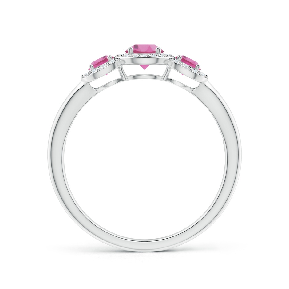 4mm AAA Round Pink Tourmaline Three Stone Halo Ring with Diamonds in White Gold side-1