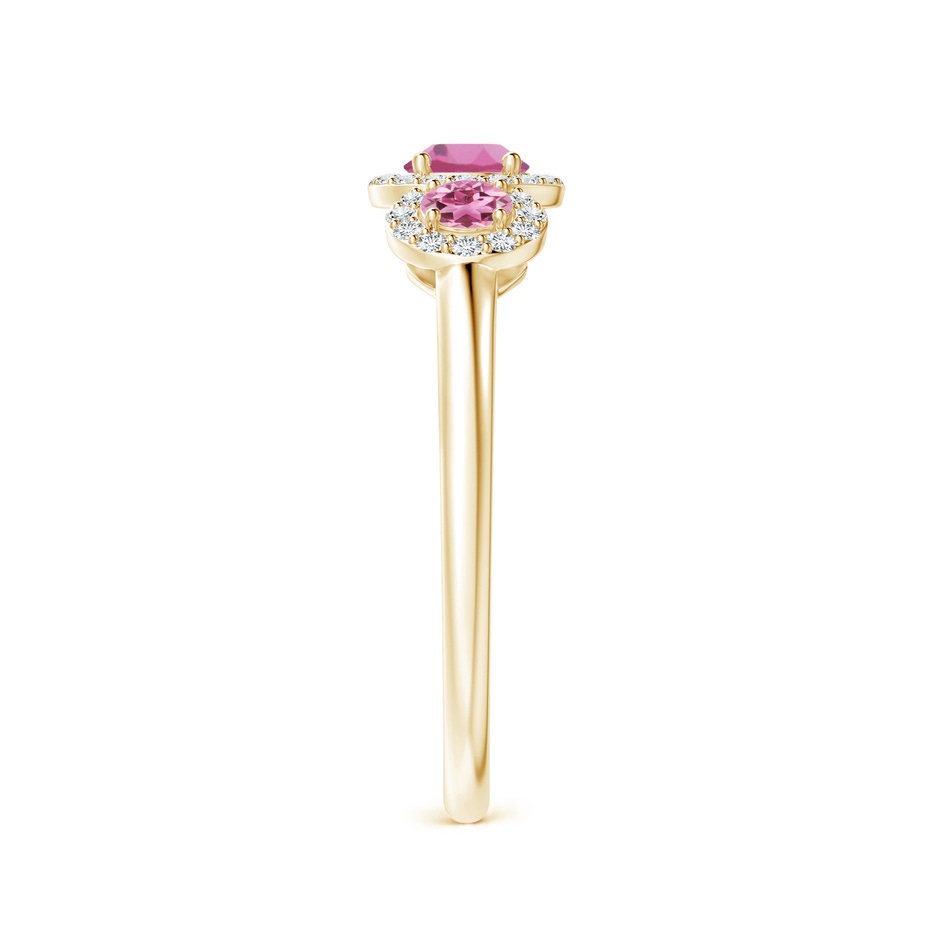 4mm AAA Round Pink Tourmaline Three Stone Halo Ring with Diamonds in Yellow Gold side-2