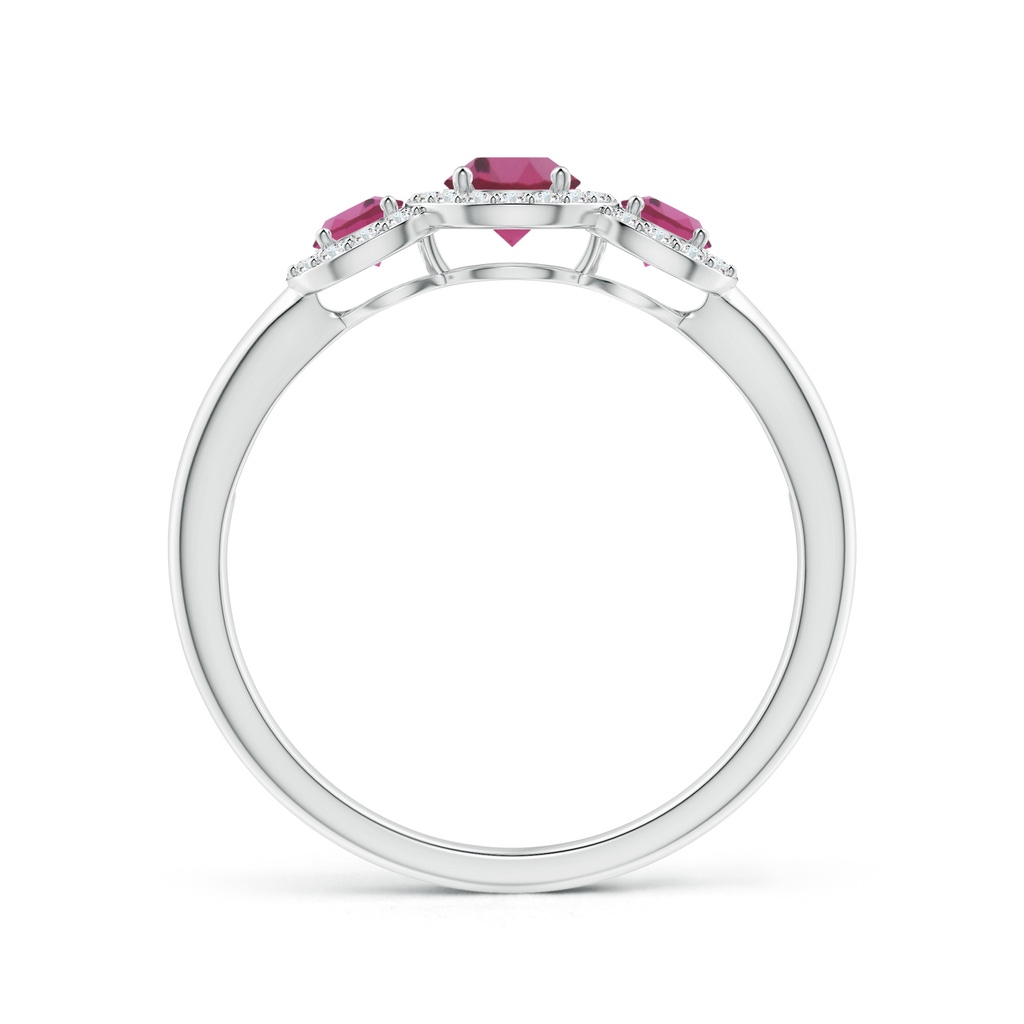 4mm AAAA Round Pink Tourmaline Three Stone Halo Ring with Diamonds in P950 Platinum - side_1