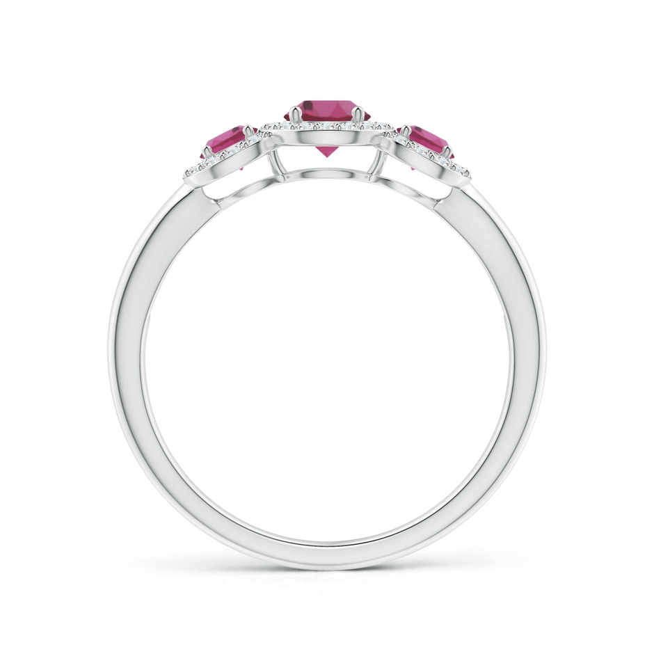 4mm AAAA Round Pink Tourmaline Three Stone Halo Ring with Diamonds in P950 Platinum side-1