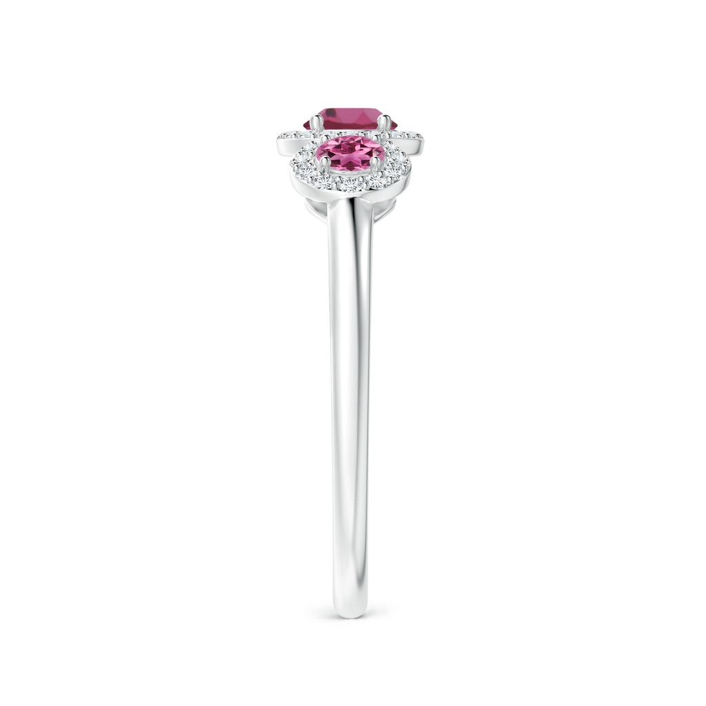 4mm AAAA Round Pink Tourmaline Three Stone Halo Ring with Diamonds in P950 Platinum Side-2