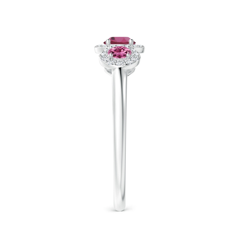 4mm AAAA Round Pink Tourmaline Three Stone Halo Ring with Diamonds in P950 Platinum side-2