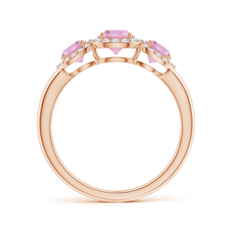 5mm A Round Pink Tourmaline Three Stone Halo Ring with Diamonds in Rose Gold side-1