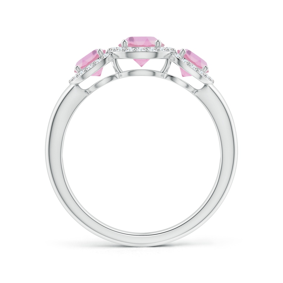 5mm A Round Pink Tourmaline Three Stone Halo Ring with Diamonds in White Gold side-1