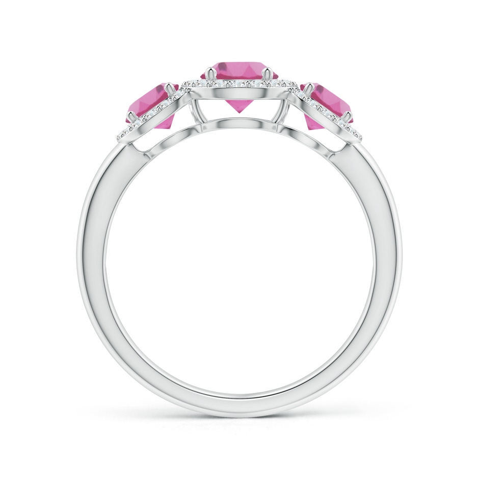 5mm AAA Round Pink Tourmaline Three Stone Halo Ring with Diamonds in White Gold side-1